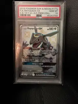 2018 Pokemon Sun & Moon #177a FA/Rayquaza GX C.S.’19 Y.A-H.F. Prem Coll PSA 10 - Image 1