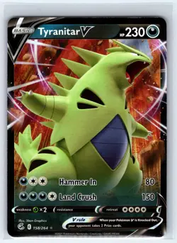 Tyranitar V 158/264 Holo V Rare Fusion Strike Pokemon Near Mint - Image 1