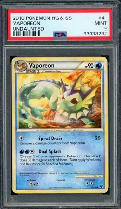 PSA 9 Vaporeon HeartGold & SoulSilver Undaunted 41/90 Pokemon Card B12 - Image 1