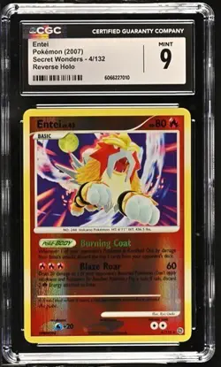 CGC 9 ENTEI 4/132 SECRET WONDERS REVERSE HOLO DIAMOND & PEARL POKEMON - Image 1