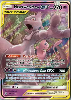 Mewtwo & Mew GX Ultra Rare SM - Unified Minds 71/236 NM Holofoil - Pokemon - Image 1