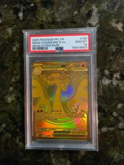 2025 Pokemon PFL En Mga Hyper Rare #130 Mega Charizard X Ex PSA 10 MINT - Image 1