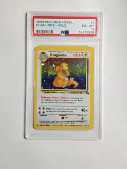 1999 Pokemon Fossil 4 Dragonite Holo PSA 6 - Image 1