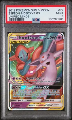 Espeon & Deoxys Gx 72/236 Unified Minds Pokemon PSA 9 - Image 1