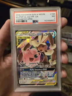 PSA 7 Pokemon Cosmic Eclipse Mega Lopunny Jigglypuff GX 165/236 Ultra Rare Holo - Image 1
