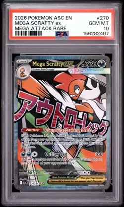 2026 POKEMON ASC EN-ASCENDED HEROES MEGA ATTACK RARE #270 MEGA SCRAFTY EX PSA 10 - Image 1