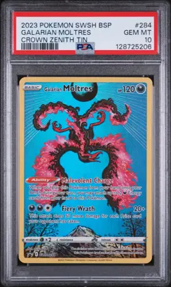 2023 POKEMON SWSH BLACK STAR PROMO CROWN ZENITH TIN #284 GALARIAN MOLTRES PSA 10 - Image 1