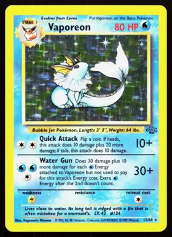 VAPOREON 12/64 HOLO RARE JUNGLE POKEMON UNLIMITED HOLO LP - Image 1