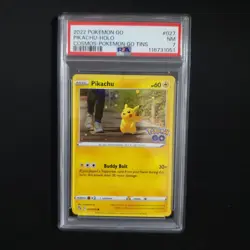 Swirl Pikachu Cosmos Holo 27 PSA 7 2022 Pokemon Go Tin - Image 1
