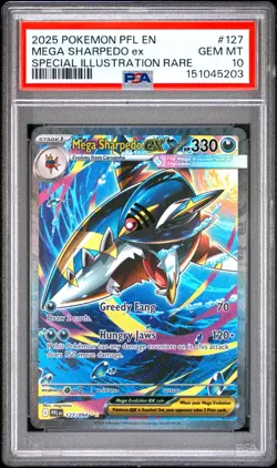 2025 Pokemon Phantasmal Flames Mega Sharpedo EX Special Illustration #127 PSA 10 - Image 1