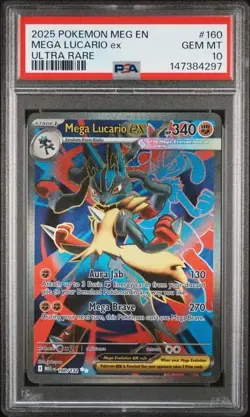 2025 POKEMON MEGA EVOLUTION #160 MEGA LUCARIO ex ULTRA RARE PSA 10 Gem Mint - Image 1
