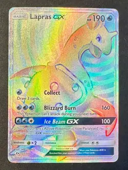 Lapras GX 151/149 2017 Sun & Moon Base Set Pokemon Card Rainbow Secret Rare - Nm - Image 1