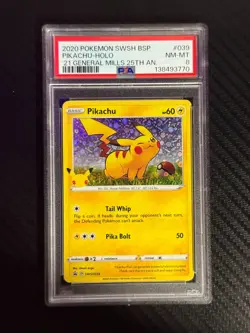 2020 POKEMON 25TH ANNIVERSARY GENERAL MILLS PROMO Pikachu #SWSH039 PSA 8 Card - Image 1