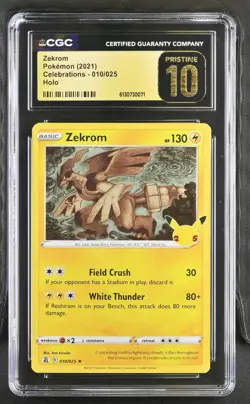 CGC 10 Pristine Zekrom 010/025 Celebrations Holo Rare Pokemon Card - Image 1