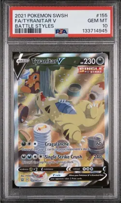 2021 Pokemon SWSH Battle Styles #155 FA Tyranitar V PSA 10 GEM MINT - Image 1