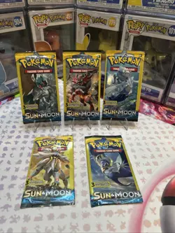 Pokemon Sun and Moon Base Set 3-CARD Booster Pack - Art Set of 5 Factory Sealed - Image 1