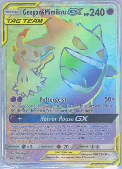 Pokemon Gengar & Mimikyu GX 186/181 Secret Rare Full Art Rainbow Tag Team DMG - Image 1