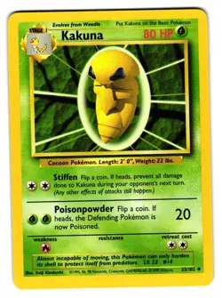 Kakuna 33/102 Uncommon Base Set Unlimited Pokemon Lightly Played - Image 1