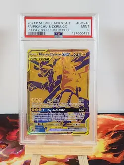 Pokemon PSA 9 MINT Pikachu & Zekrom GX Full Art Gold Promo SM248 - Image 2