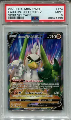 Pokemon Sword & Shield Vivid Voltage Full Art Rare #174 Galarian Sirfetchd PSA 9 - Image 1