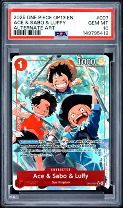2025 One Piece OP13 EN Ace Sabo Luffy Alternate Art #007 PSA 10 GEM MINT - Image 1