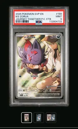 2025 POKEMON SVP JOURNEY TOGETHER POKEMON CENTER ETB PROMO #189 N'S ZORUA PSA 9 - Image 1