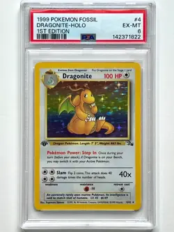 1999 POKEMON FOSSIL 1ST EDITION #4 DRAGONITE-HOLO PSA 6 EXCELLENT-MINT NEW SLAB - Image 1