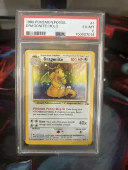 1999 POKEMON FOSSIL #4 DRAGONITE-HOLO PSA 6 - Image 1