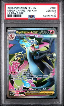 2025 POKEMON PFL EN PHANTASMAL FLAMES ULTRA RARE #109 MEGA CHARIZARD X EX PSA 10 - Image 1