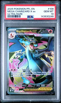 2025 Pokemon Pfl En-Phantasmal Flames #109 Mega Charizard X Ex Ultra Rare PSA 10 - Image 1