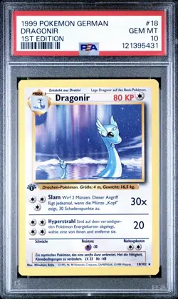 1999 Pokemon GERMAN 1st Edition Base Set Dragonir-Dragonair 18/102 PSA 10 GEM - Image 1