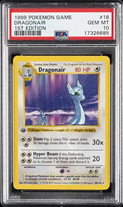 1999 POKEMON BASE SET 1ST EDITION #18 DRAGONAIR PSA 10 - Image 1