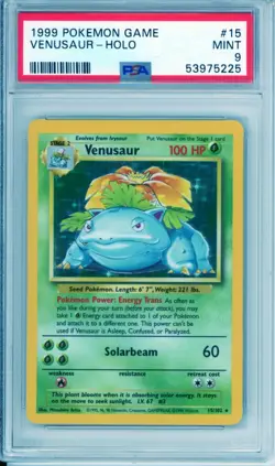 1999 Pokemon Venusaur Holo PSA 9 Mint Base Set #15/102 Wizards of the Coast - Image 1