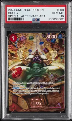 2024 ONE PIECE OP06-WINGS OF THE CAPTAIN SPECIAL ALTERNATE ART #008 BUGGY PSA 10 - Image 1