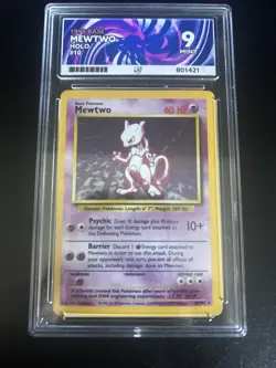 ACE 9 MEWTWO 10/102 1999 BASE SET HOLO RARE WOTC GRADED POKEMON TCG CARD MINT - Image 1