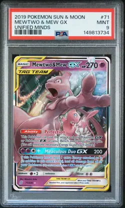 Pokemon 2019 Sm-Unified Minds Mewtwo & Mew GX 71/236 PSA 9 TAG TEAM Holo - Image 1