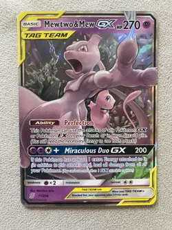 Pokemon Mewtwo & Mew GX Ultra Rare Holo 71/236 Sm-Unified Minds TAG TEAM Mint - Image 1