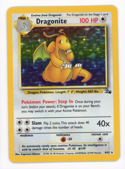 Dragonite 4/62 Fossil Holo Rare Pokemon TCG LP/NM 1999 Vintage WOTC Unlimited - Image 1