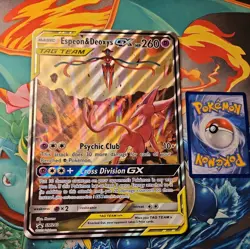 Pokemon Card Espeon & Deoxys GX SM240 Black Star Promo TAG Team Jumbo Holo TCG - Image 1