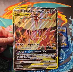 Pokemon Card Espeon & Deoxys GX SM240 Black Star Promo TAG Team Jumbo Holo TCG - Image 3