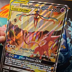 Pokemon Card Espeon & Deoxys GX SM240 Black Star Promo TAG Team Jumbo Holo TCG - Image 4