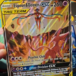 Pokemon Card Espeon & Deoxys GX SM240 Black Star Promo TAG Team Jumbo Holo TCG - Image 5