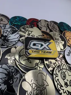 22 Pokemon Coins Lot Offical TCG Coin DUPLICATES JUMBOS REGULAR Size GX TAG TEAM - Image 3