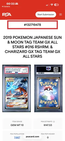 RESHIRAM & CHARIZARD GX 007/095 PSA 10 | Tag Team - Japanese Pokemon TCG - Image 3