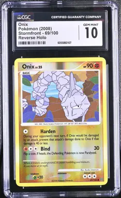 CGC 10 GEM MINT Onix 2008 Stormfront 69/100 Reverse Holo Pokemon Card - Image 1