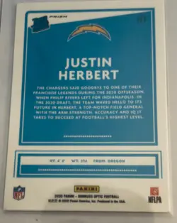2020 Panini Donruss Optic - Rated Rookies Justin Herbert #153 Holo Prizm (RC) - Image 2