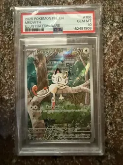 Meowth 106/094 Illustration Rare 2025 Pokemon Phantasmal Flames PSA 10 Gem Mint - Image 1