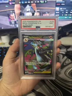 2025 POKEMON PFL EN-PHANTASMAL FLAMES #109 MEGA CHARIZARD X EX ULTRA RARE PSA 9 - Image 1