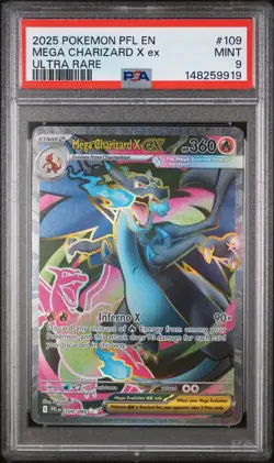 2025 Pokemon Pfl En-Phantasmal Flames #109 Mega Charizard X Ex Ultra Rare PSA 9 - Image 1