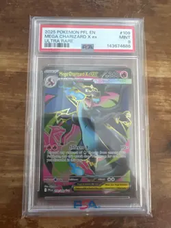 2025 POKEMON PFL EN-PHANTASMAL FLAMES ULTRA RARE #109 MEGA CHARIZARD X EX PSA 9 - Image 1